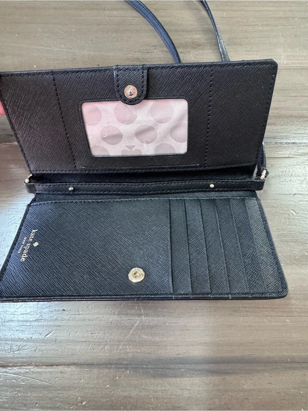 Kate Spade Black Saffiano Leather Wallet With Strap Women’s OS Gold - Picture 2 of 10